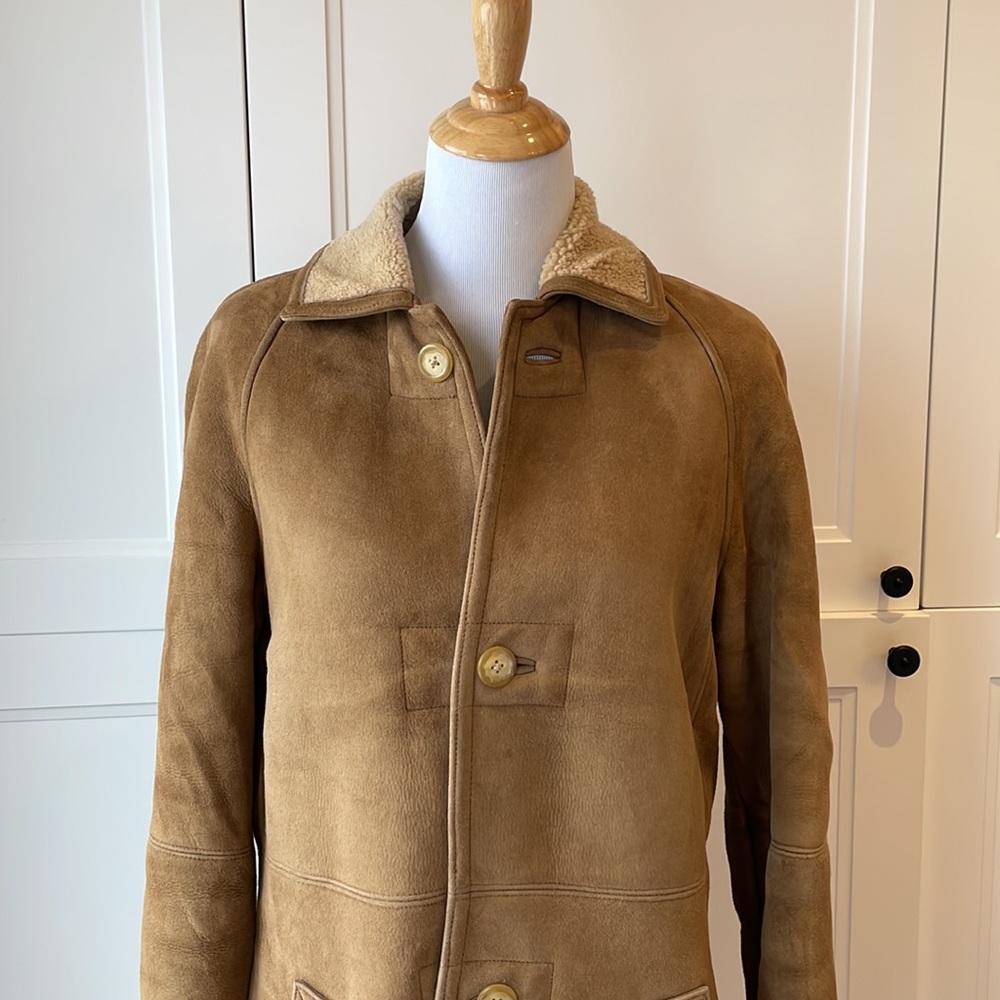 RALPH LAUREN Black Label Shearling Tan Leather jacket, Size 10 - Picture 6 of 16